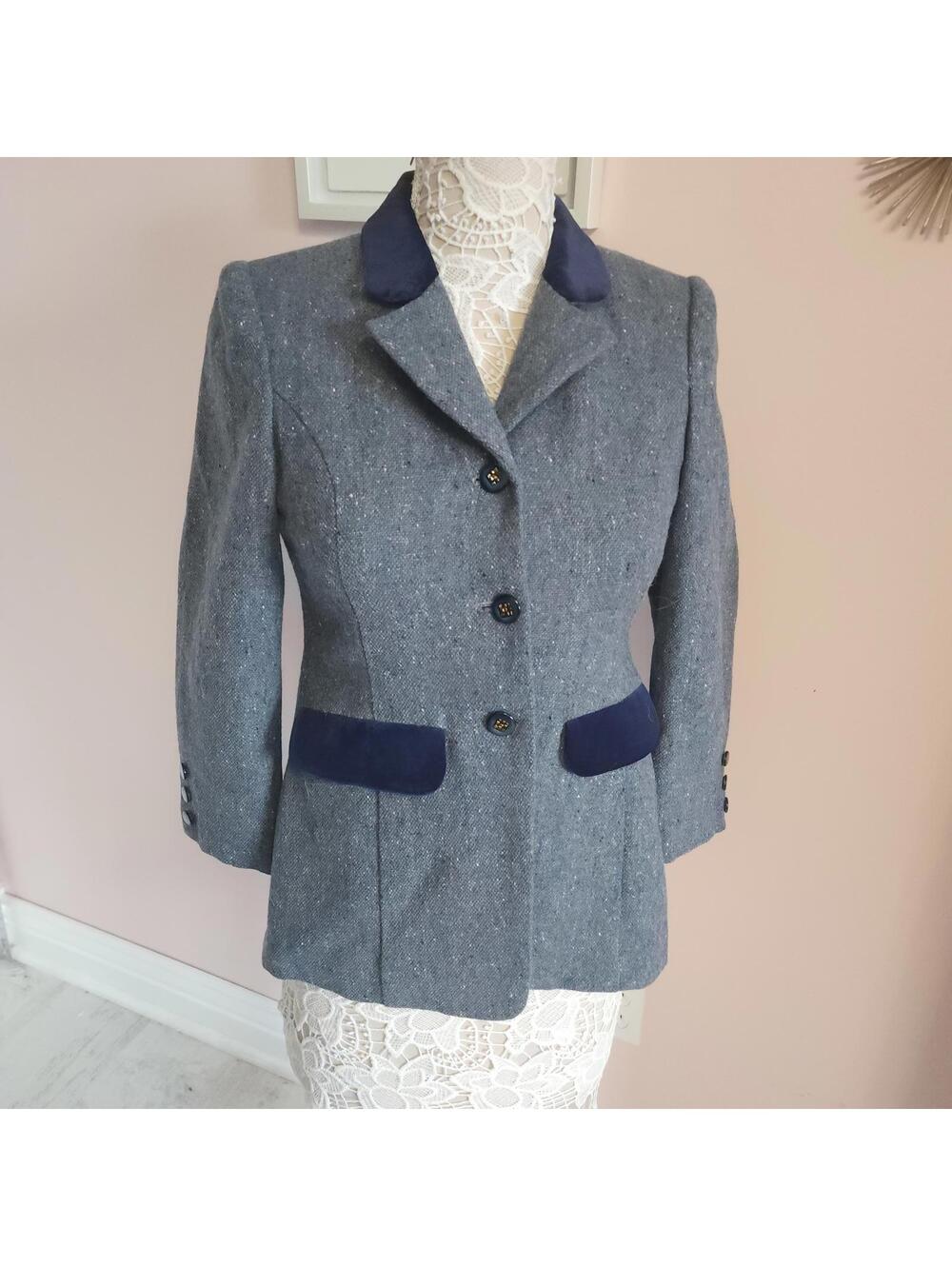 Donegal Handwoven Blue Tweed Velvet Trim Blazer Women’s XS Petite